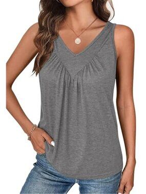 Womens V Neck Tank Top Ruched Sleeveless Stretch Casual Blouse Shirt Summer